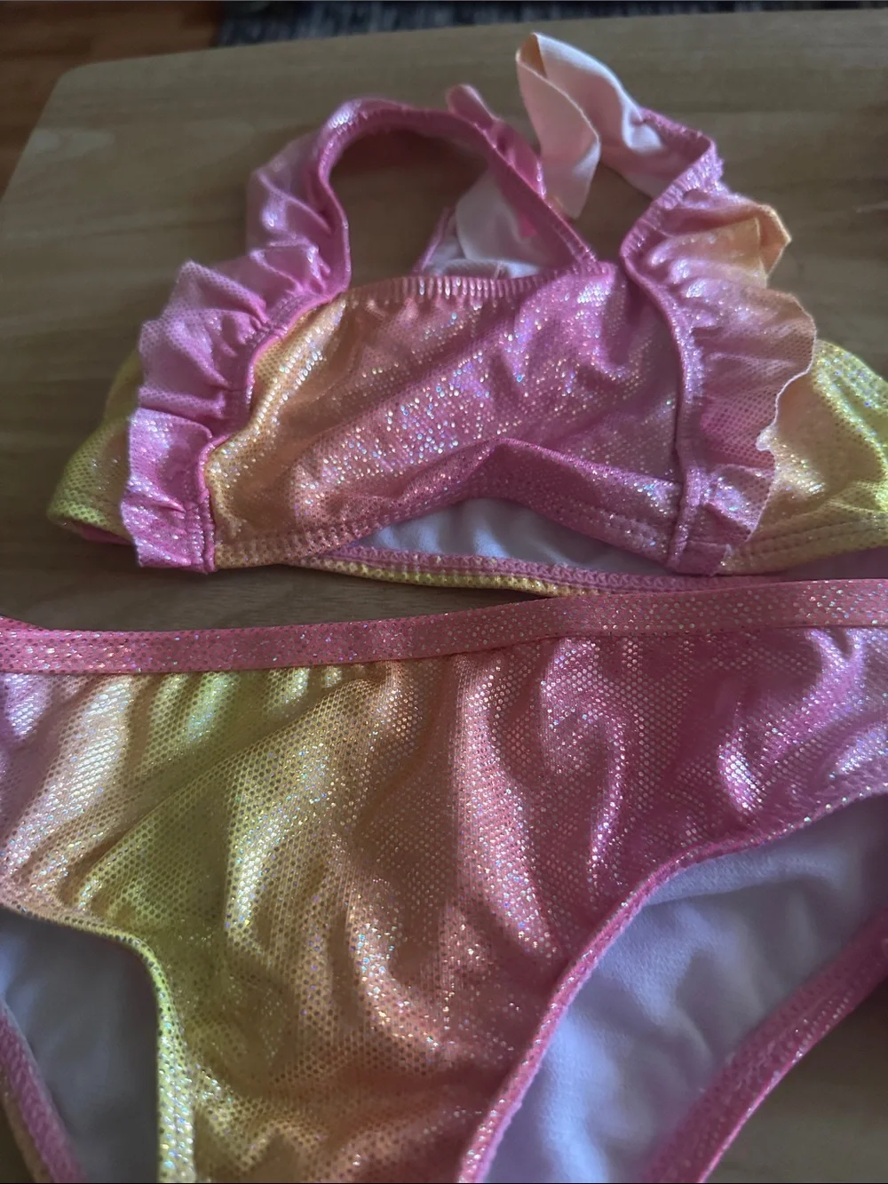 Girls' Pink Gingham and Pink-Yellow Ombre Bikini Set